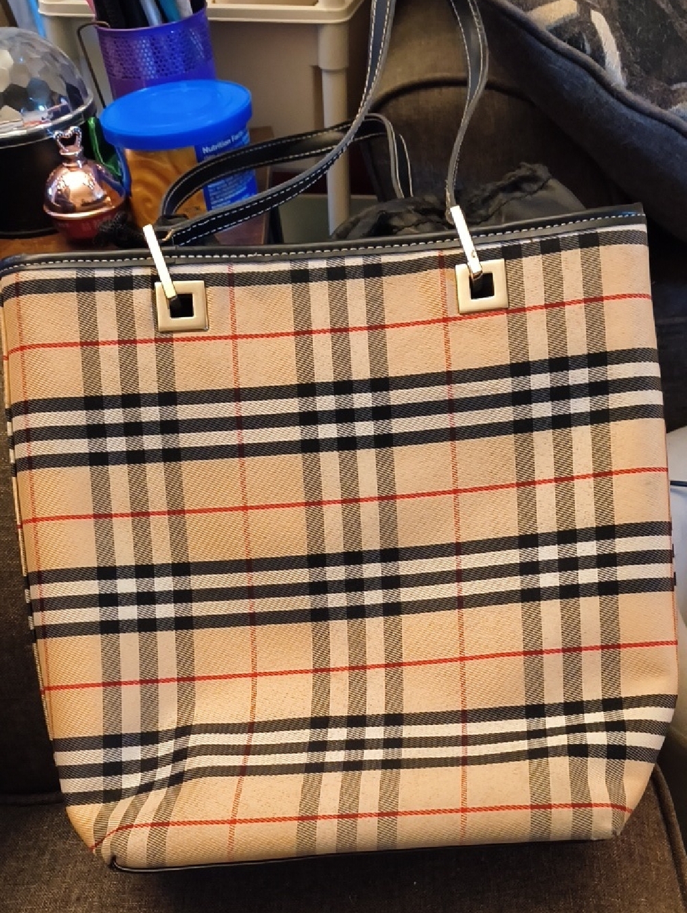 Classic Plaid Tote Bag in Beige and Black